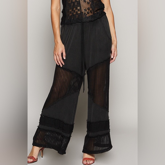 POL Pants - POL Black Sheer Panel Wide-Leg Pants